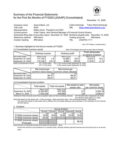 Vorschaubild Aozora Bank Finanzbericht 2025-h1