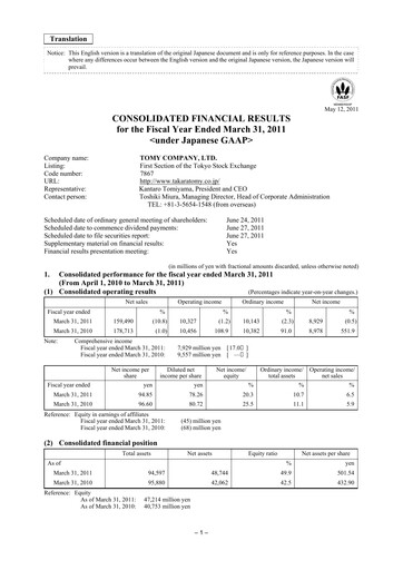 Vorschaubild TOMY Company Finanzmitteilung fy2011