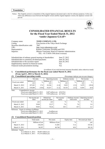 Vorschaubild TOMY Company Finanzmitteilung fy2012