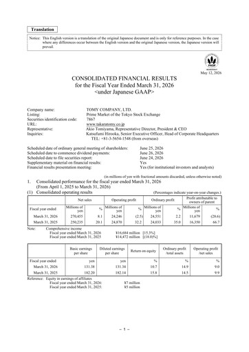 Thumbnail TOMY Company Financial Statement fy2026