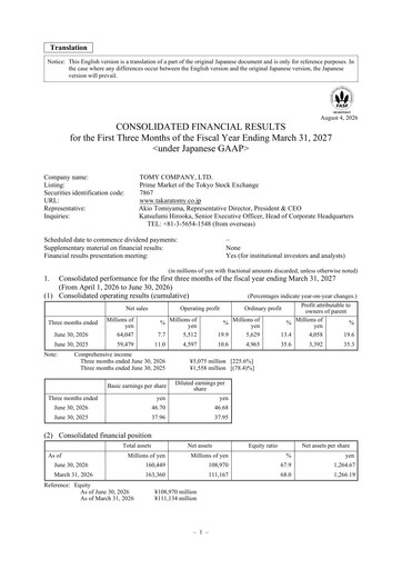 Thumbnail TOMY Company Quarterly Report 2027-q1