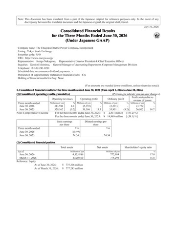 Thumbnail The Chugoku Electric Power Quarterly Report 2027-q1
