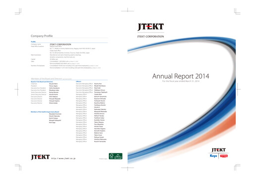 Thumbnail JTEKT Corporation Annual Report 2014