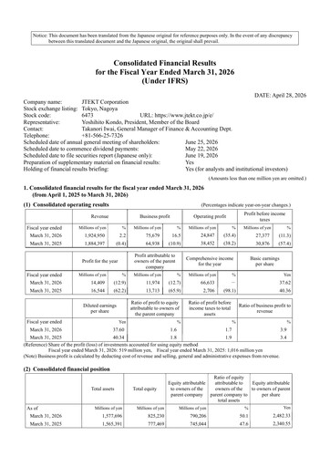 Thumbnail JTEKT Corporation Financial Statement fy2026