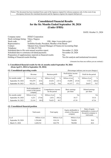 Thumbnail JTEKT Corporation Half-year Report 2024-h1