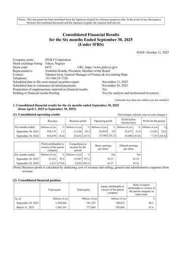 Thumbnail JTEKT Corporation Half-year Report 2025-h1