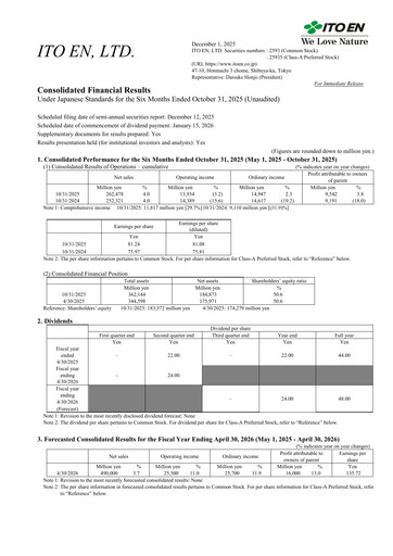 Thumbnail Ito En, Ltd. Half-year Report 2025-h1