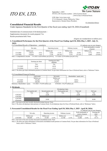 Thumbnail Ito En, Ltd. Quarterly Report 2025-q1