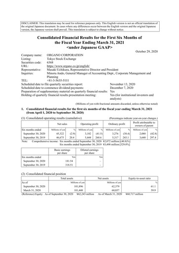 Thumbnail Organo Corporation Half-year Report 2021-h1