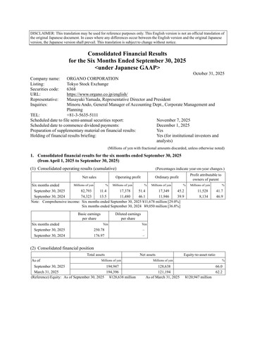 Thumbnail Organo Corporation Half-year Report 2025-h1