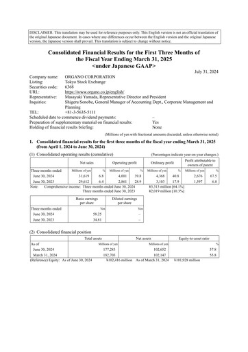Thumbnail Organo Corporation Quarterly Report 2025-q1