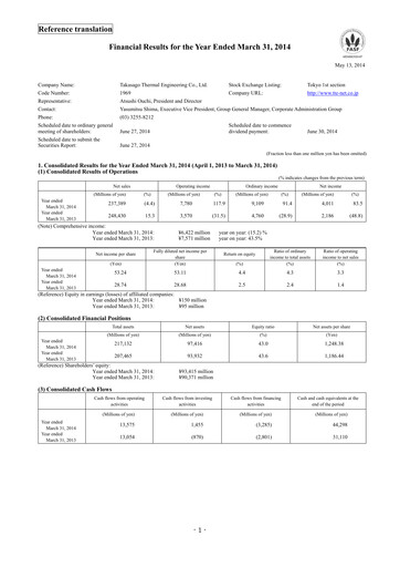 Thumbnail Takasago Thermal Engineering Financial Statement fy2013