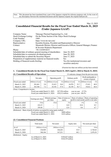 Vorschaubild Takasago Thermal Engineering Finanzmitteilung fy2025