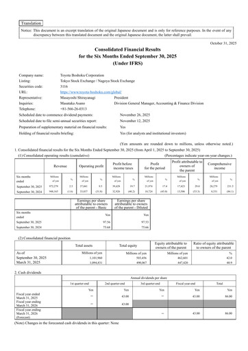 Thumbnail Toyota Boshoku Corporation Half-year Report 2026-h1