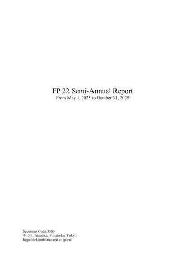 Thumbnail Sekisui House Reit Half-year Report 2025-h2
