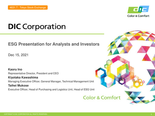 Miniature DIC Corporation Rapport ESG 2021