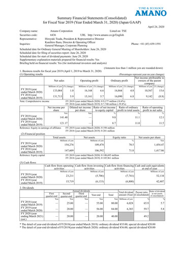 Thumbnail Amano Corporation Financial Statement fy2019