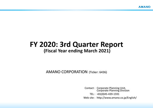 Thumbnail Amano Corporation Quarterly Report 2020-q3
