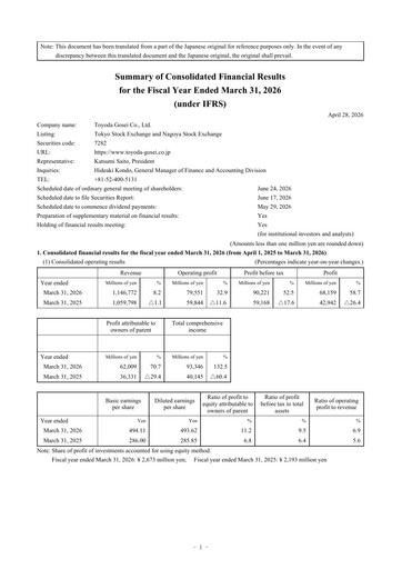 Thumbnail Toyoda Gosei Financial Report fy2026