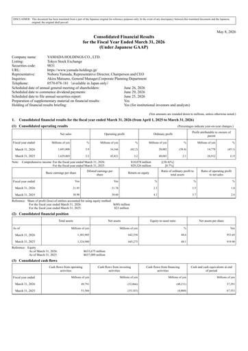 Miniature Yamada Holdings Rapport financier 2026