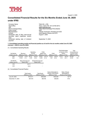 Thumbnail THK Co. Half-year Report 2025-h1
