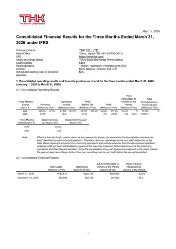 Thumbnail THK Co. Quarterly Report 2026-q1