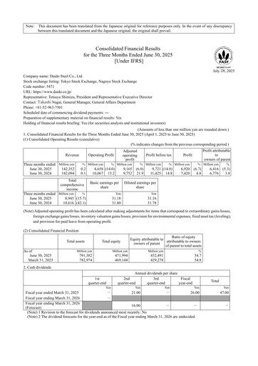 Vorschaubild Daido Steel Quartalsbericht 2025-q1