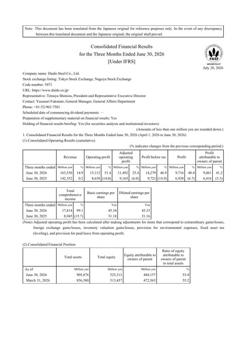 Vorschaubild Daido Steel Quartalsbericht 2027-q1