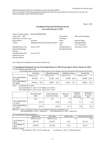 Thumbnail Zeon Corporation Financial Statement fy2014