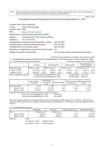Thumbnail Zeon Corporation Financial Statement fy2021