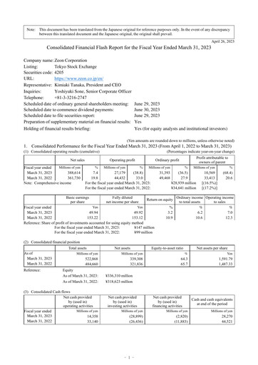 Thumbnail Zeon Corporation Financial Statement fy2022