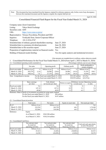 Thumbnail Zeon Corporation Financial Statement fy2023