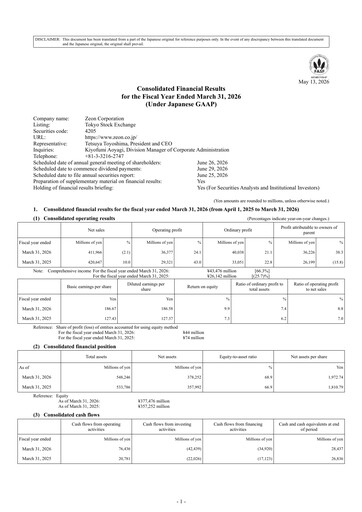 Thumbnail Zeon Corporation Financial Statement fy2026