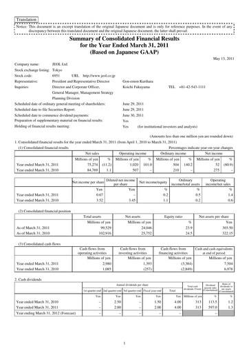 Miniature JEOL Ltd. Rapport financier 2011