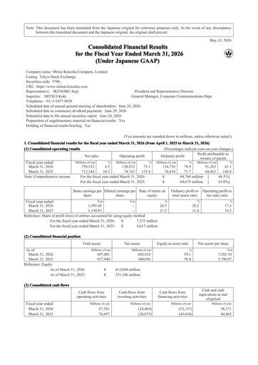 Thumbnail Mitsui Mining & Smelting Financial Statement fy2026