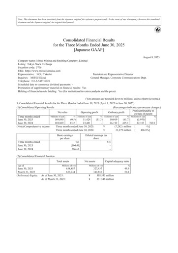 Thumbnail Mitsui Mining & Smelting Quarterly Report 2025-q1