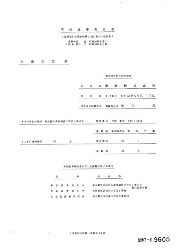 Miniature Toei Company Rapport annuel fy1984
