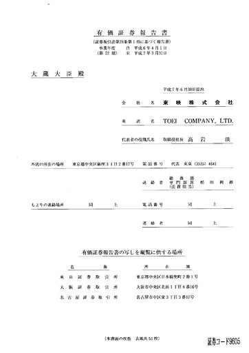Miniature Toei Company Rapport annuel fy1995