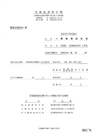 Miniature Toei Company Rapport annuel fy1998