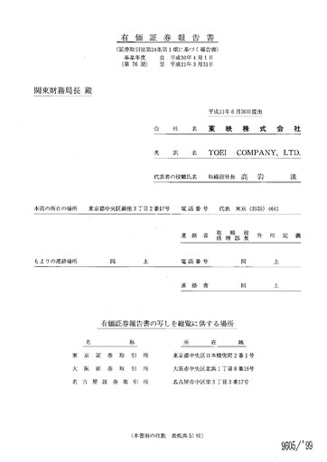 Miniature Toei Company Rapport annuel fy1999