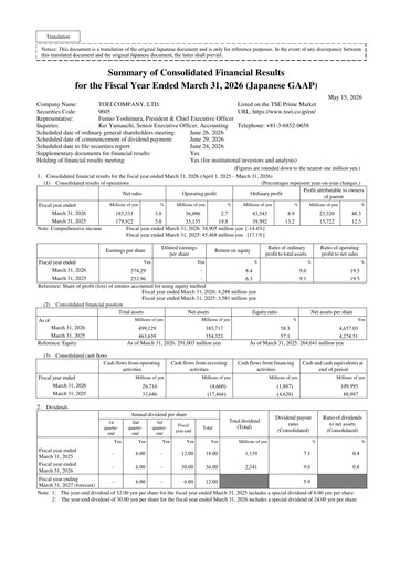 Thumbnail Toei Company Financial Report fy2026