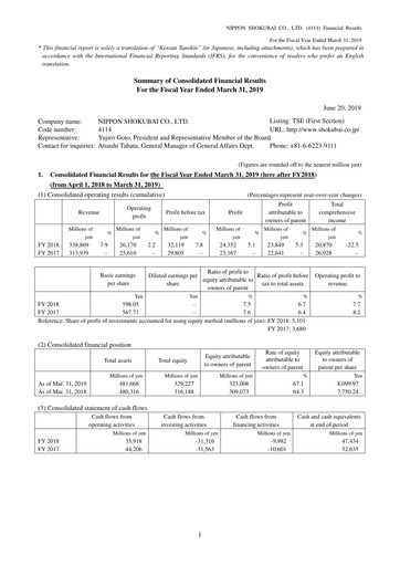 Thumbnail Nippon Shokubai Financial Statement fy2018