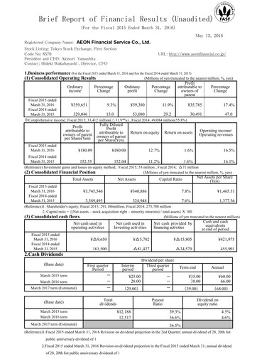 Thumbnail AEON Financial Service Financial Statement fy2015