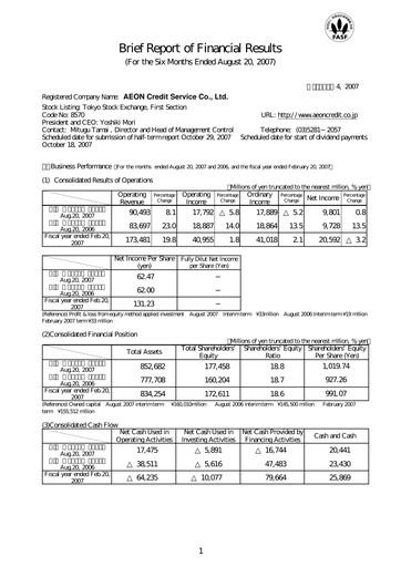 Thumbnail AEON Financial Service Half-year Report fy2007-h1