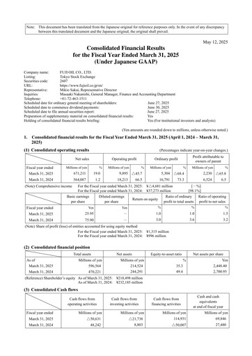 Thumbnail Fuji Oil Holdings Financial Statement 2025