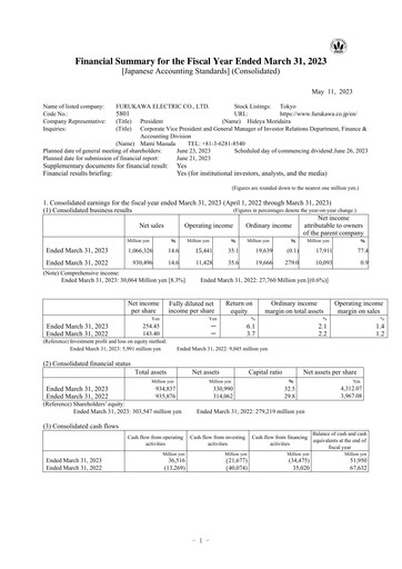 Miniature Furukawa Electric Bilan financier fy2023