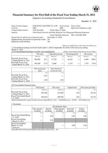 Miniature Furukawa Electric Rapport semestriel 2011-h1