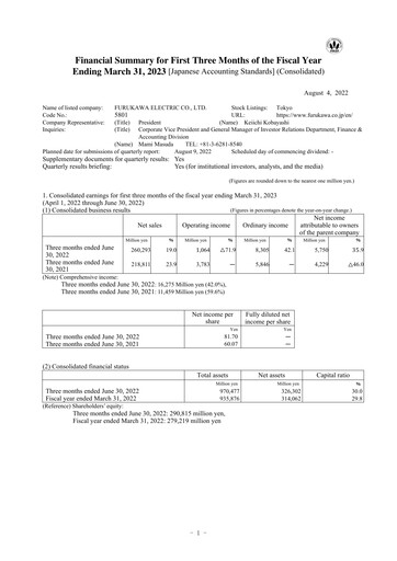 Thumbnail Furukawa Electric Quarterly Report 2022-q1