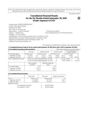 Thumbnail Nipro Corporation Half-year Report 2025-h1