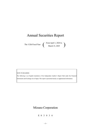Thumbnail Mizuno Corporation Annual Report 2024